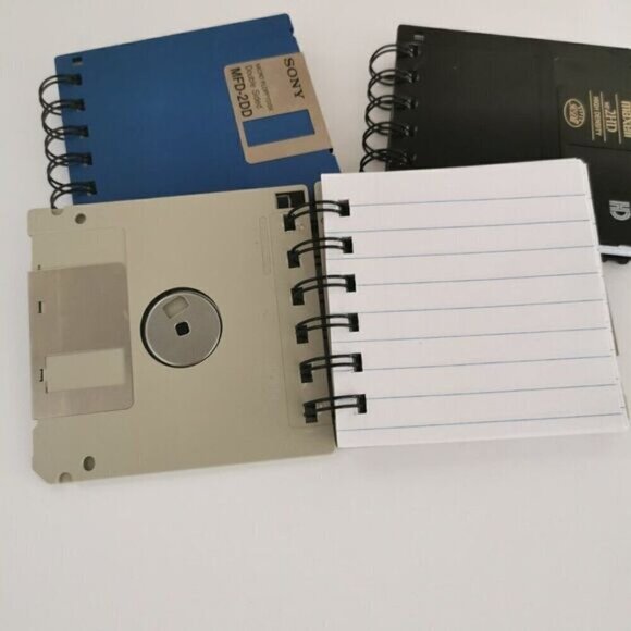 Upcycled Floppy Disk Notebook, Guy Gift for Dad Lined Paper Vintage 90s Computer - Picture 7 of 7
